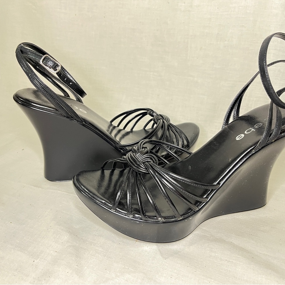 Bebe “candy” ankle strap wedge sandal